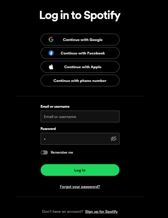 log in to your spotify account
