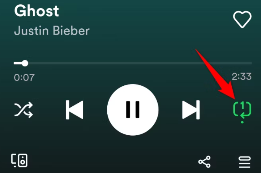 Click the "Repeat" button, which can be found at the bottom of the player. Your chosen song will continue to play on a loop until you turn off the repeat option.