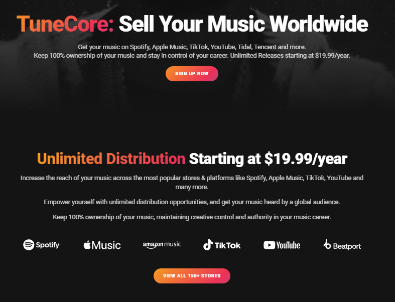 TuneCore website to upload music to spotify